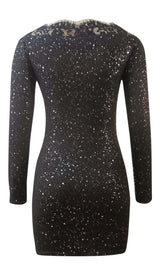 LACE STITCHING GLITTER MINI DRESS IN BLACK DRESS sis label