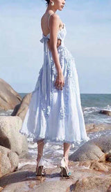 LACE-UP BACKLESS MIDI DRESS IN BLUE DRESS STYLE OF CB