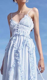 LACE-UP BACKLESS MIDI DRESS IN BLUE DRESS STYLE OF CB