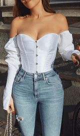 LACE-UP LONG PUFF SLEEVE CROSET TOP styleofcb