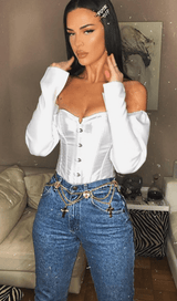 LACE-UP LONG PUFF SLEEVE CROSET TOP styleofcb