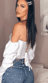 LACE-UP LONG PUFF SLEEVE CROSET TOP styleofcb