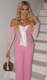 LACE-UP LONG PUFF SLEEVE CROSET TOP styleofcb