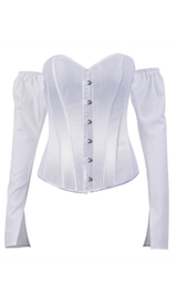 LACE-UP LONG PUFF SLEEVE CROSET TOP styleofcb S WHITE