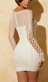 LACE UP SLEEVE MINI DRESS IN WHITE Dresses styleofcb