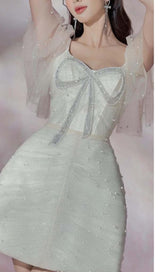 LACE SLEEVE BOW MINI DRESS IN WHITE DRESS STYLE OF CB