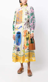 LANTERN SLEEVE PRINT MIDI DRESS DRESS styleofcb