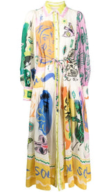 LANTERN SLEEVE PRINT MIDI DRESS DRESS styleofcb