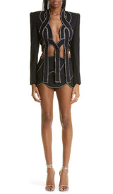 LATTICED EMBELLISHED ROPE TWO PIECES IN BLACK DRESS STYLE OF CB