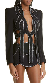 LATTICED EMBELLISHED ROPE TWO PIECES IN BLACK DRESS STYLE OF CB