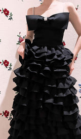 LAYERED BOW-EMBELLISHED MAXI DRESS IN BLACK DRESS styleofcb