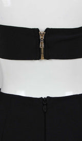 LEATHER BANDEAU CROSSOVER TULLE TWO PIECE IN BLACK DRESS styleofcbdress