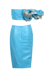 LEATHER STRAPLESS TWO PIECE SET IN BLUE Dresses styleofcb