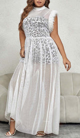 LEOPARD MESH MAXI DRESS IN WHITE DRESS STYLE OF CB