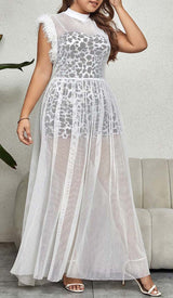 LEOPARD MESH MAXI DRESS IN WHITE DRESS STYLE OF CB