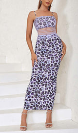 LEOPARD OUT MESH MIDI DRESS IN LAVENDER DRESS STYLE OF CB