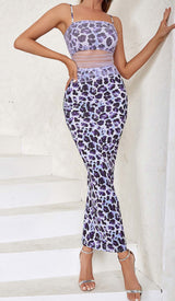 LEOPARD OUT MESH MIDI DRESS IN LAVENDER DRESS STYLE OF CB