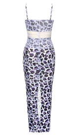 LEOPARD OUT MESH MIDI DRESS IN LAVENDER DRESS STYLE OF CB