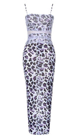 LEOPARD OUT MESH MIDI DRESS IN LAVENDER DRESS STYLE OF CB