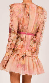 LONG SLEEVE PRINT MINI DRESS IN PINK Dresses styleofcb