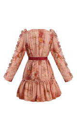 LONG SLEEVE PRINT MINI DRESS IN PINK Dresses styleofcb