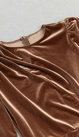 LONG SLEEVE VELVET MIDI DRESS IN BROWN DRESS STYLE OF CB