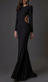 LONG SLEEVE CUT OUT BACKLESS MERMAID MAXI DRESS IN BLACK styleofcb
