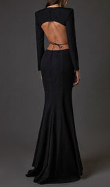 LONG SLEEVE CUT OUT BACKLESS MERMAID MAXI DRESS IN BLACK styleofcb