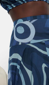 MARMO-PRINT RUFFLE TWO PIECE SET IN BLUE DRESS STYLE OF CB