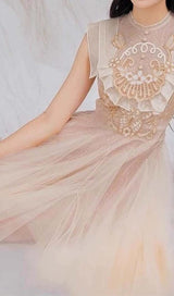 MESH EMBROIDERED SKATER DRESS IN PINK DRESS STYLE OF CB