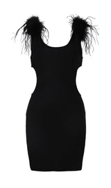 MESH FEARHER BANDAGE MINI DRESS IN BLACK Dresses styleofcb