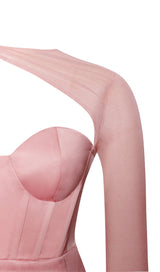 MESH SLEEVE SATIN CIRSET MINI DRESS IN BLUSH Dresses styleofcb