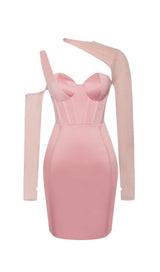 MESH SLEEVE SATIN CIRSET MINI DRESS IN BLUSH Dresses styleofcb XS PINK