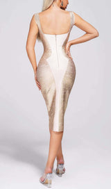 METALLIC BANGDAGE MIDI DRESS IN GOLD DRESS STYLE OF CB