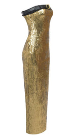 METALLIC STRAPLESS MIDI DRESS IN CHAMPAGNE styleofcb
