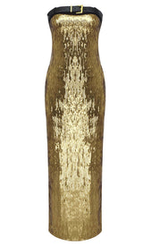 METALLIC STRAPLESS MIDI DRESS IN CHAMPAGNE styleofcb