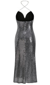 MIDI DRESS WITH SEQUINS SLITS IN SLIVER Dresses styleofcb