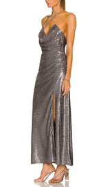 MIDI DRESS WITH SEQUINS SLITS IN SLIVER Dresses styleofcb