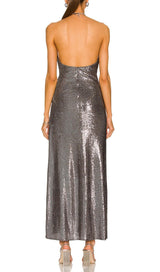 MIDI DRESS WITH SEQUINS SLITS IN SLIVER Dresses styleofcb