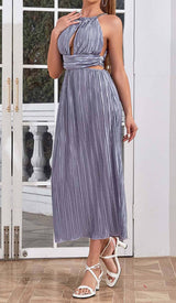 MOCK-NECK SLEEVELESS BELTED MIDI DRESS DRESS STYLE OF CB