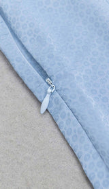 MOCK NECK SLIT MIDI DRESS IN BLUE DRESS STYLE OF CB