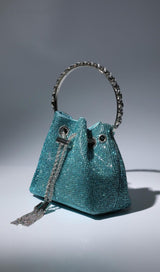 CRYSTAL EMBELLISHED BUCKET BAG IN BLUE Bags styleofcb