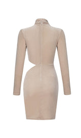 NUDE VELVET CUT OUT RUCHED MINI DRESS Dresses styleofcb