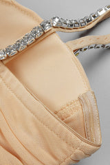 NUDE STRAPPY SEQUINS EMBELLISHED MESH MIDI DRESS Dresses Oh CICI