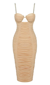 NUDE STRAPPY SEQUINS EMBELLISHED MESH MIDI DRESS Dresses Oh CICI XS Nude