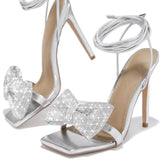 SILVER CROSS-LACE RHINESTONE BOW HEELS Shoes styleofcb