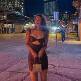 MESH TWISTED DRESS IN BROWN styleofcb