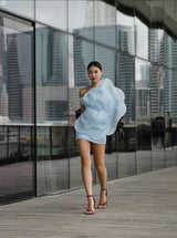 ONE SHOULDER FLOWER MINI DRESS IN BLUE Dresses styleofcb