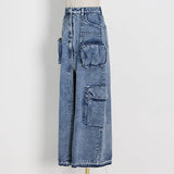 POCKET SPLIT DENIM SKIRT IN BLUE Skirts Oh CICI