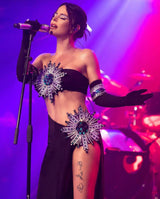 RHINESTONE HIGH SPLIT SKIRT SET WITH GLOVES Sets styleofcb